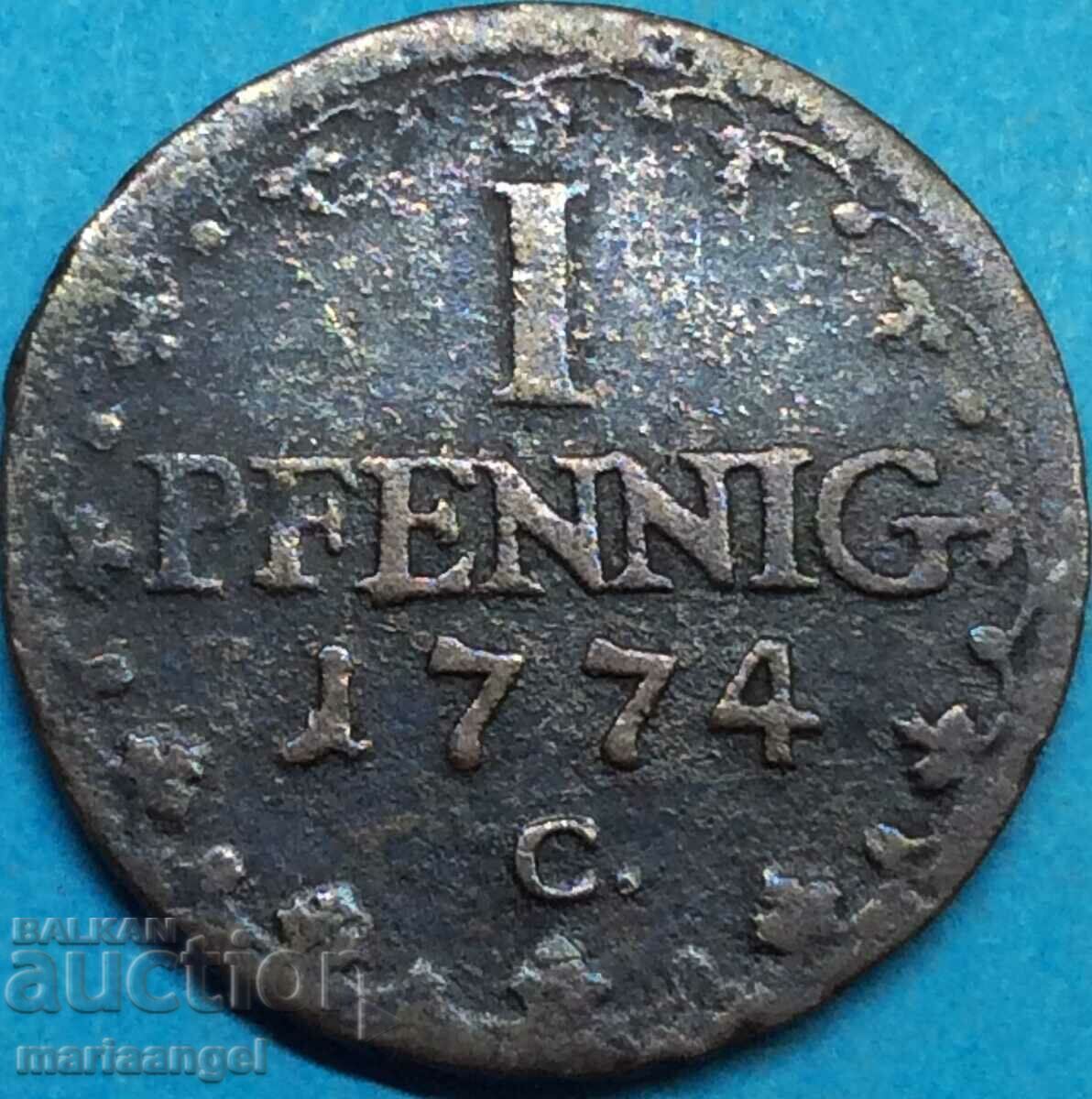 1 пфениг 1774 Германия Саксонска Албертинска линия - 7 1 пфениг 1774 Германия Саксонска Албертинска линия - 7