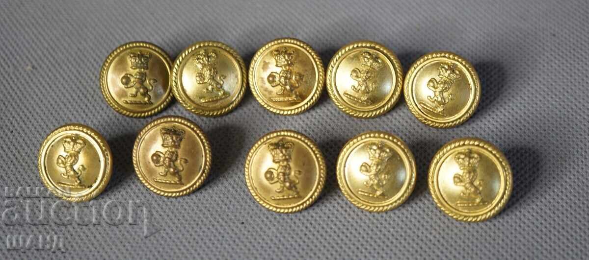 Лот 10 Стари копчета за военна униформа лъв с корона 20мм Лот 10 Стари копчета за военна униформа лъв с корона 20мм