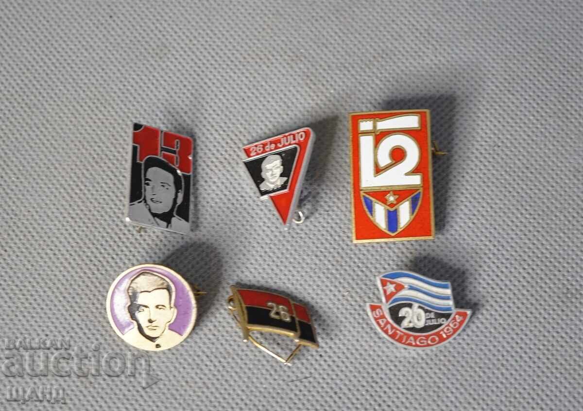 6 Old Badges, Cuba, Famous People, Flag 6 Old Badges, Cuba, Famous People, Flag