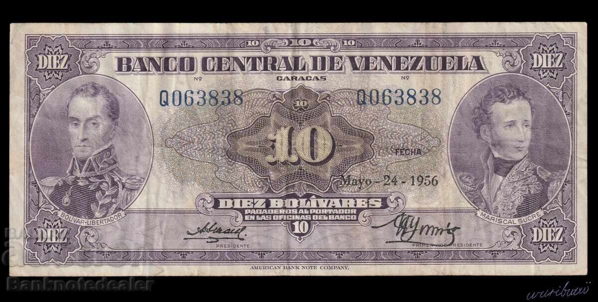 Venezuela 10 Bolivares 1956 Pick 31b Very SCARCE