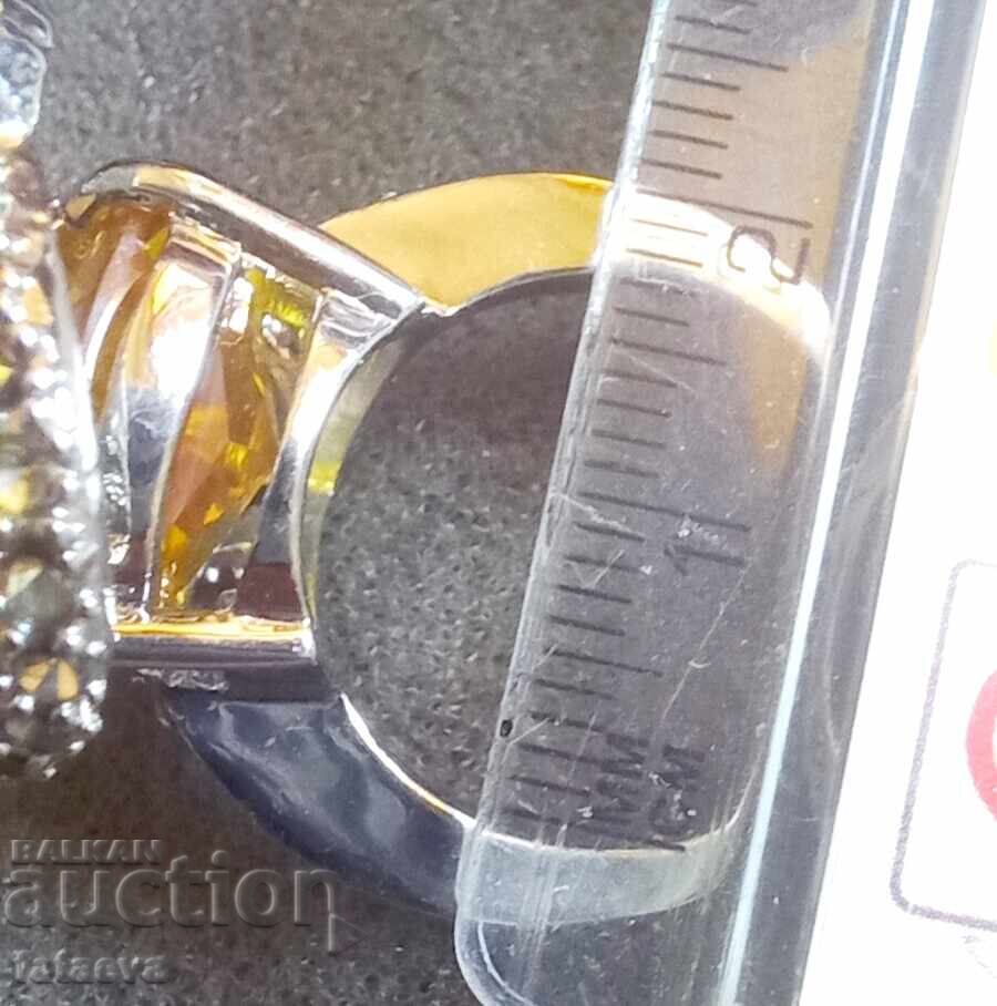 Inel masiv din argint cu citrin mare - 5 Inel masiv din argint cu citrin mare - 5