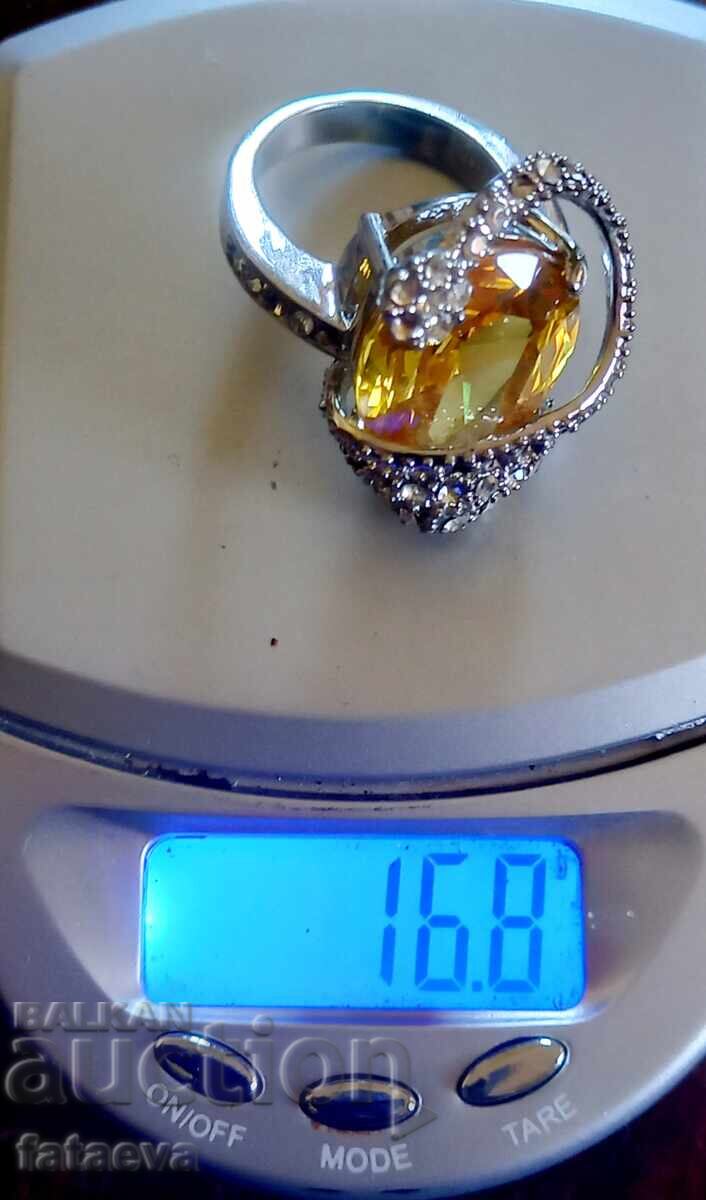 Inel masiv din argint cu citrin mare - 7 Inel masiv din argint cu citrin mare - 7