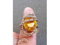 Inel masiv din argint cu citrin mare