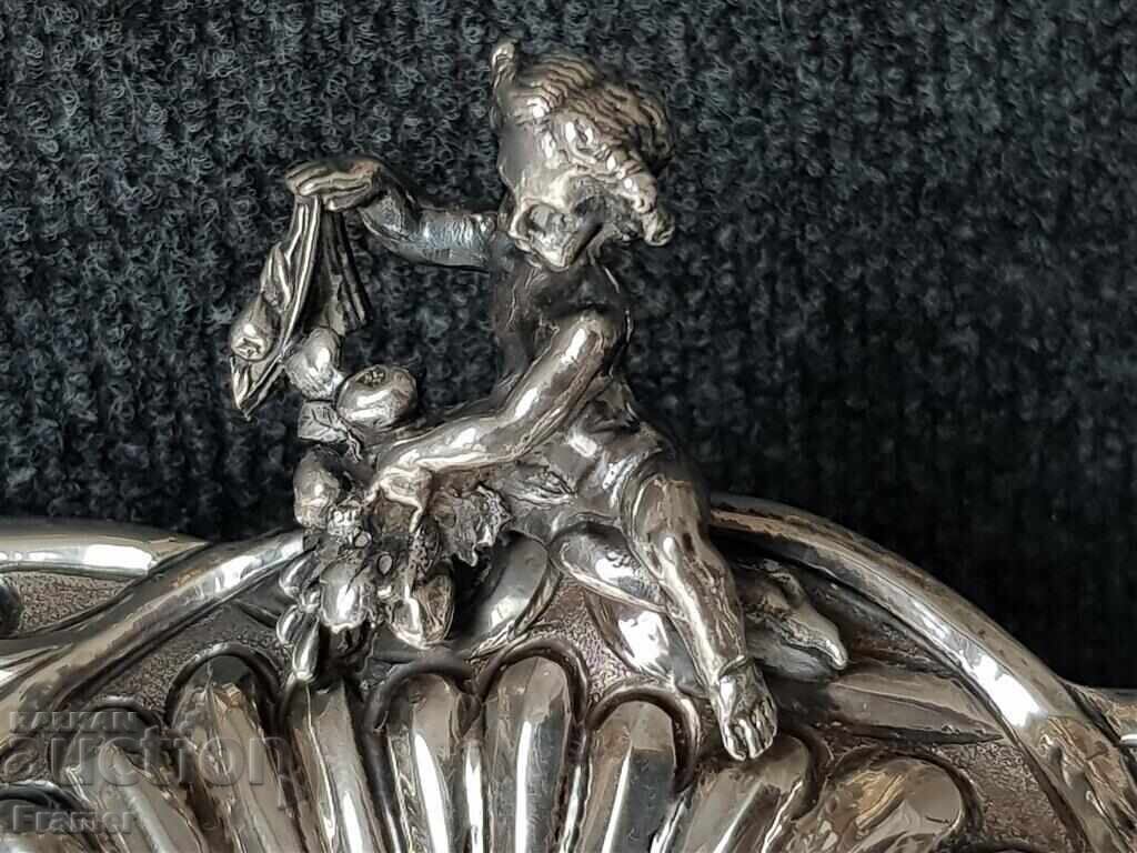 Baroque silver fruit bowl tray with cherub, unique beauty - 5 Baroque silver fruit bowl tray with cherub, unique beauty - 5