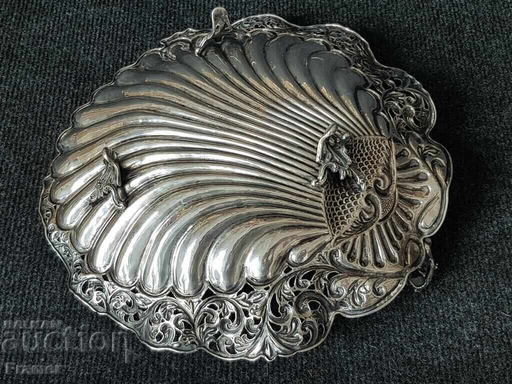 Baroque silver fruit bowl tray with cherub, unique beauty - 6 Baroque silver fruit bowl tray with cherub, unique beauty - 6