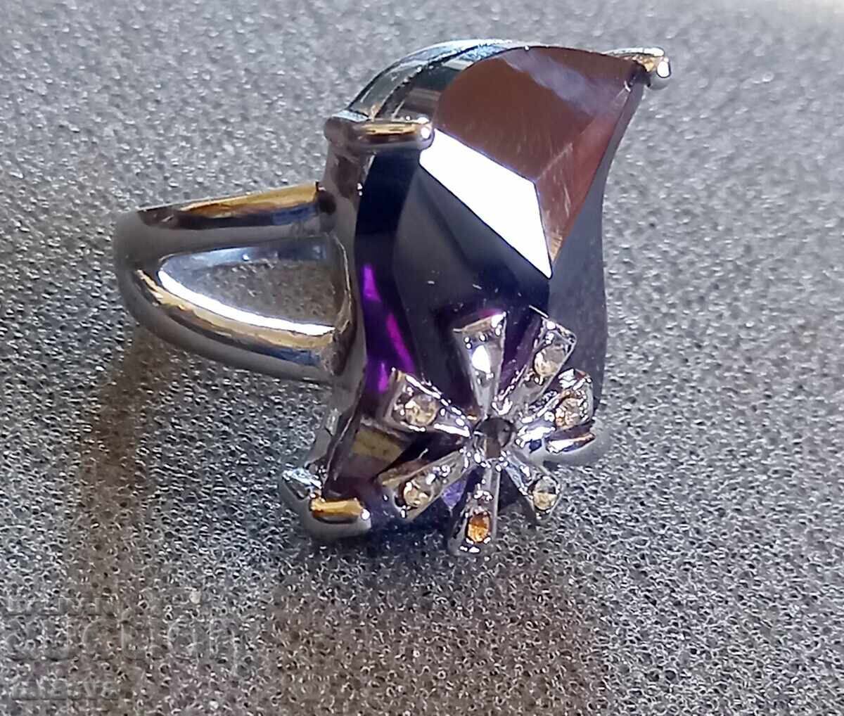 Inel masiv din argint cu ametist mare - 5 Inel masiv din argint cu ametist mare - 5