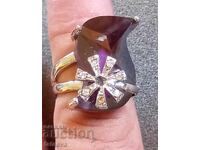 Inel masiv din argint cu ametist mare