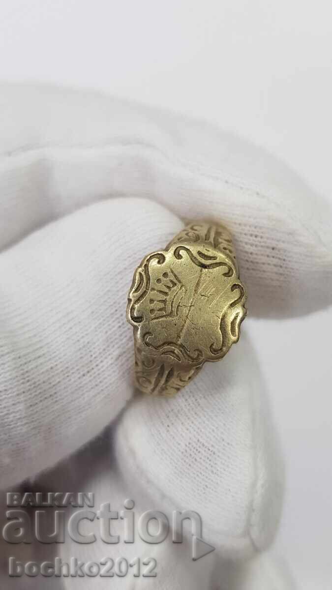 Σπάνιο βουλγαρικό αναγεννησιακό δαχτυλίδι με κορώνα - τέλη του 19ου αιώνα - 7