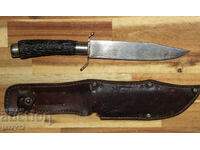 Cuțit de vânătoare solid cu teacă din piele