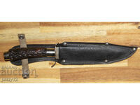 Cuțit de vânătoare solid cu teacă din piele