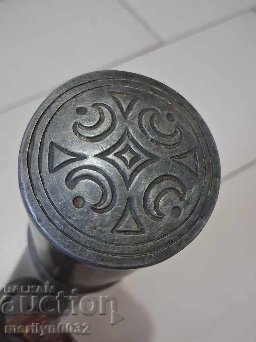 Antique Hajduk metal powder flask for rifle, pistol - 5