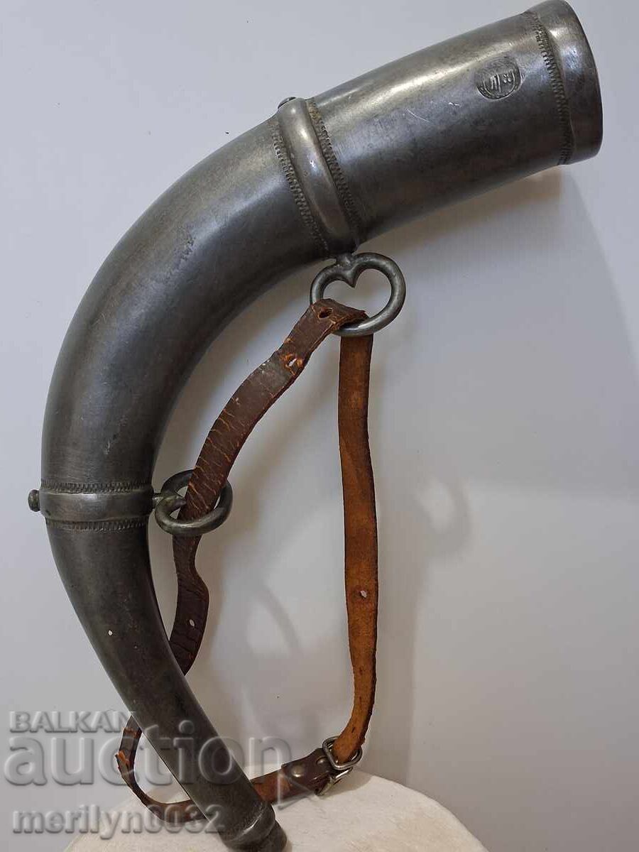 Antique Hajduk metal powder flask for rifle, pistol - 7