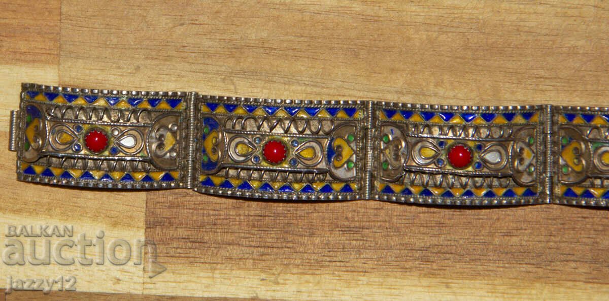 Auction  Old silver bracelet enamel filigree