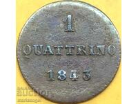 Quattino 1843 Tuscany Italy Leopold II - rare
