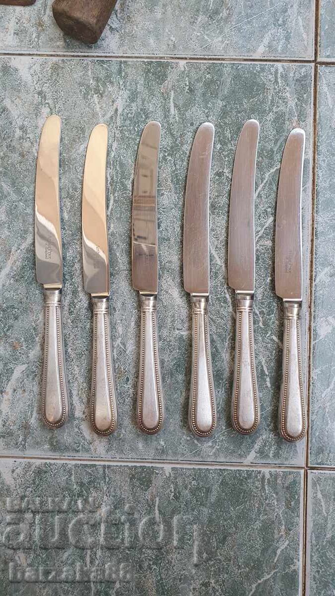 Нож Ножове с посребрени дръжки England 6 броя