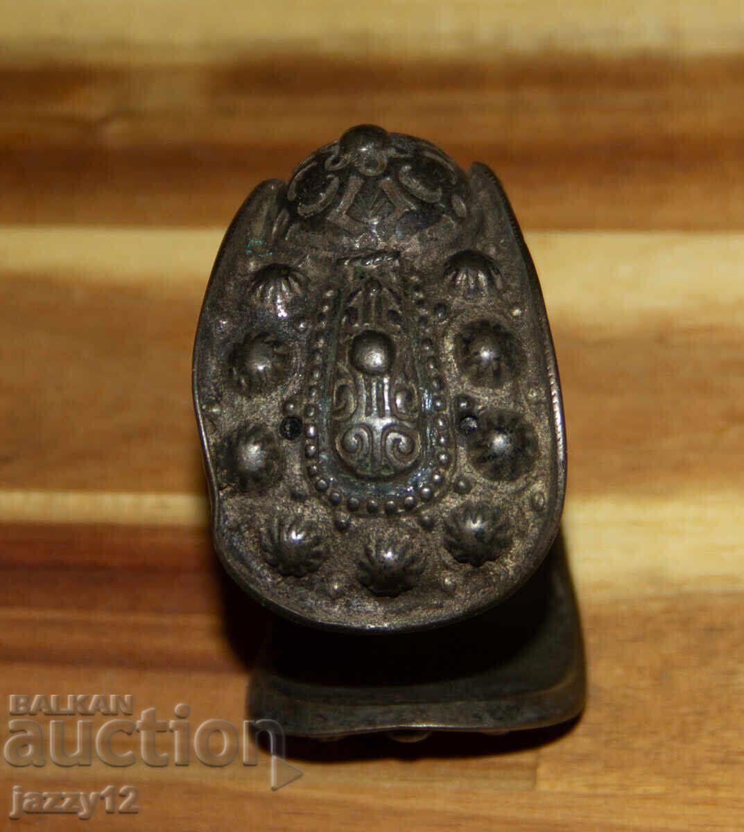 Стара бронзова гривна рогатка с кръст - 6