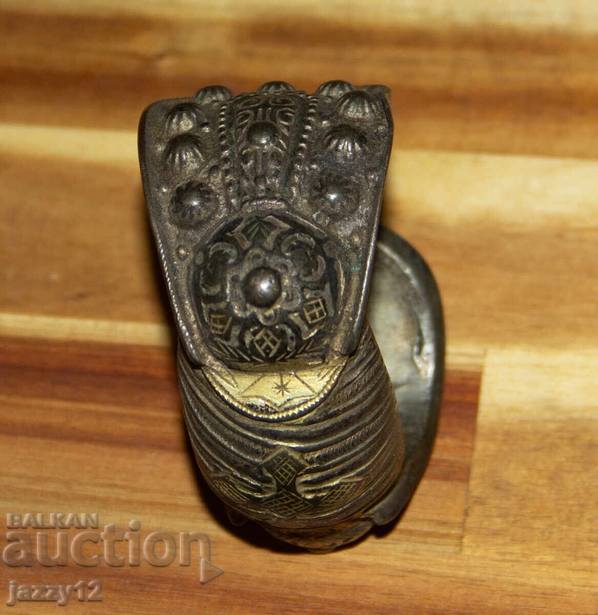 Стара бронзова гривна рогатка с кръст - 7