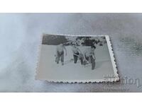 Снимка Трима мъже голи до кръста в планината през зимата