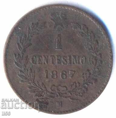 Italy - 1 centesimo 1867 - letter M (Milan)