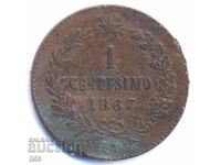 Italia - 1 centesimo 1867 - litera M (Milano)