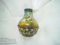 Old metal hand-painted salt cellar with screw-on lids