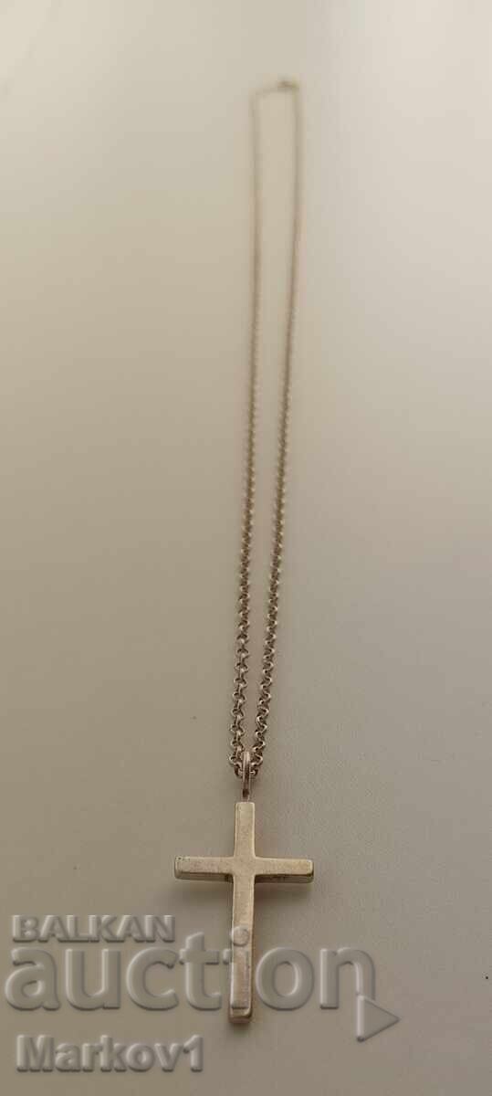 Silver Bulgari Chain (Rolo) + Cross