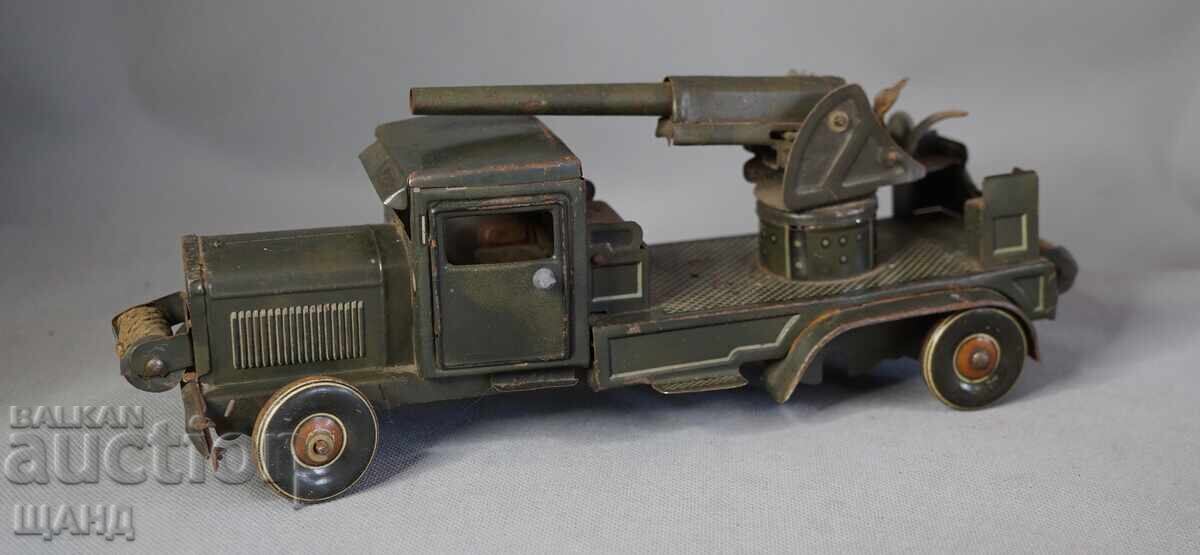 Типко 1930 Метална механична играчка Военен Камион Гаубица Типко 1930 Метална механична играчка Военен Камион Гаубица