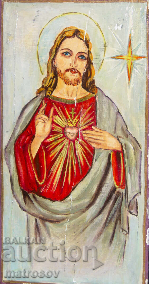 Δημοπρασία Ιησούς Χριστός, χειροποίητη εικόνα, τέμπερα Δημοπρασία Ιησούς Χριστός, χειροποίητη εικόνα, τέμπερα