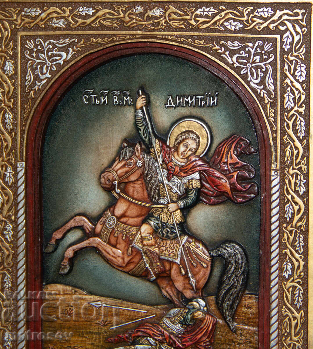 Livrarea Sfântul Dumitrie, icoană pictată manual, tempera, aurire