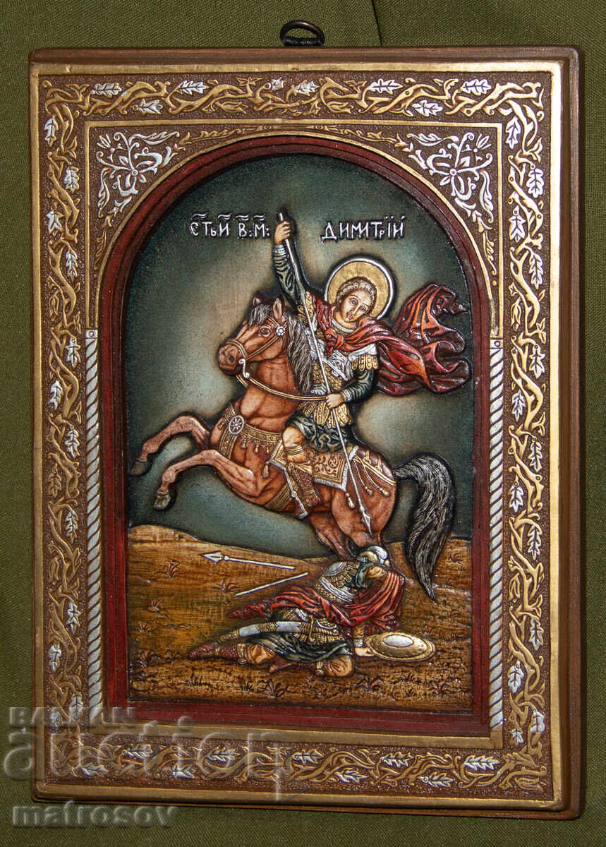 Sfântul Dumitrie, icoană pictată manual, tempera, aurire