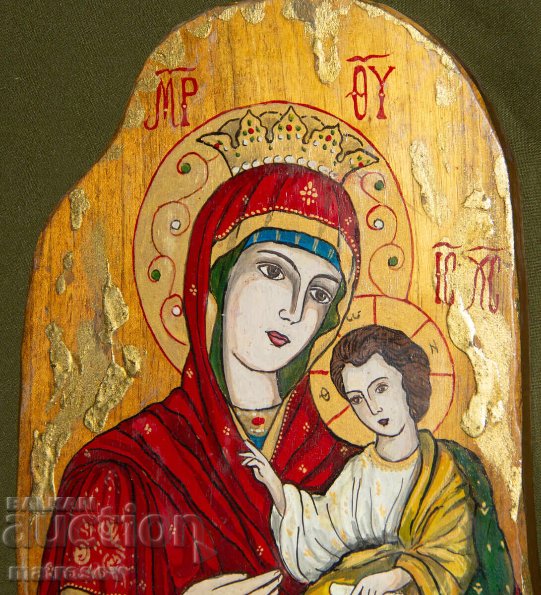 Auction  Hand-painted icon, tempera, Holy Mother of God with the Child