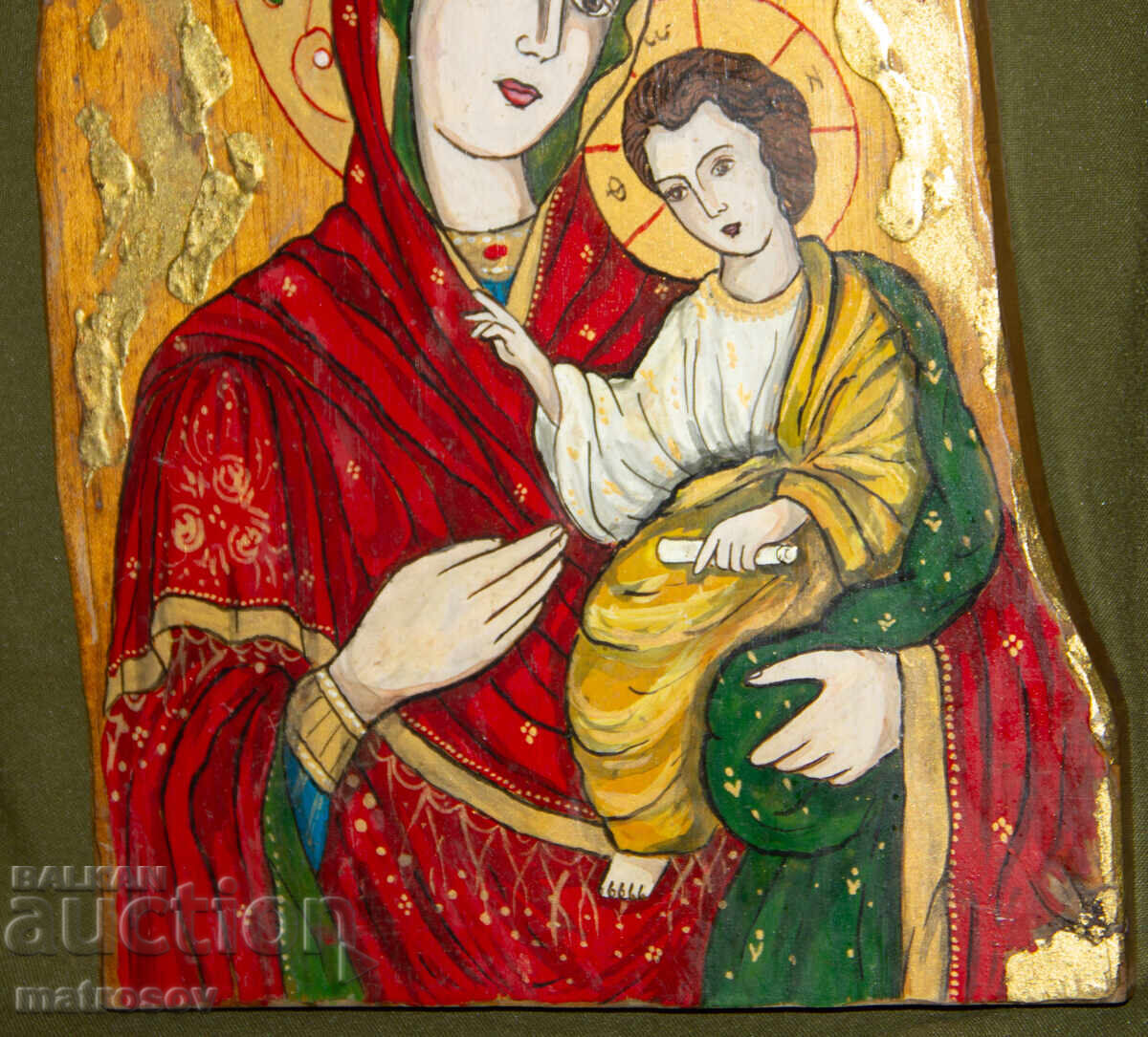 Delivery of Hand-painted icon, tempera, Holy Mother of God with the Child