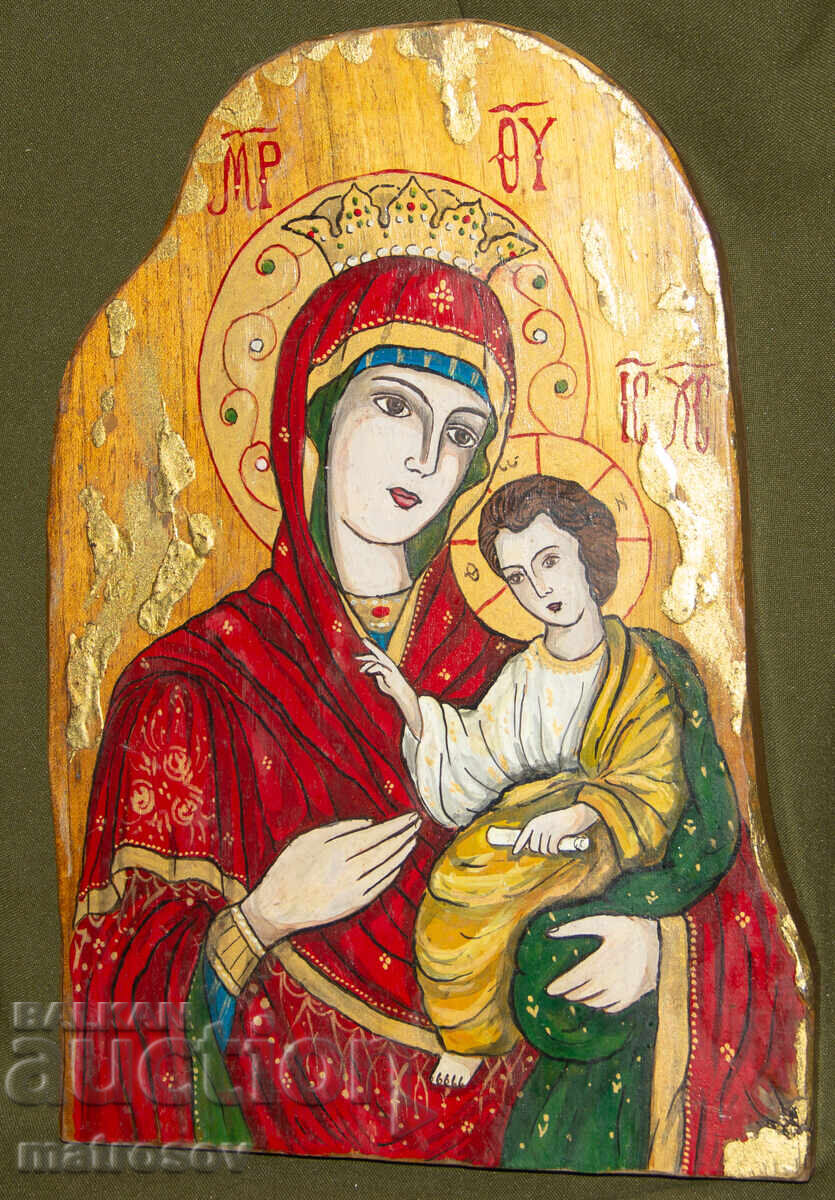 Hand-painted icon, tempera, Holy Mother of God with the Child