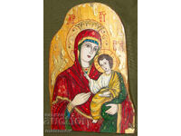 Icoană pictată manual, tempera, Sf. Fecioară Maria cu Pruncul