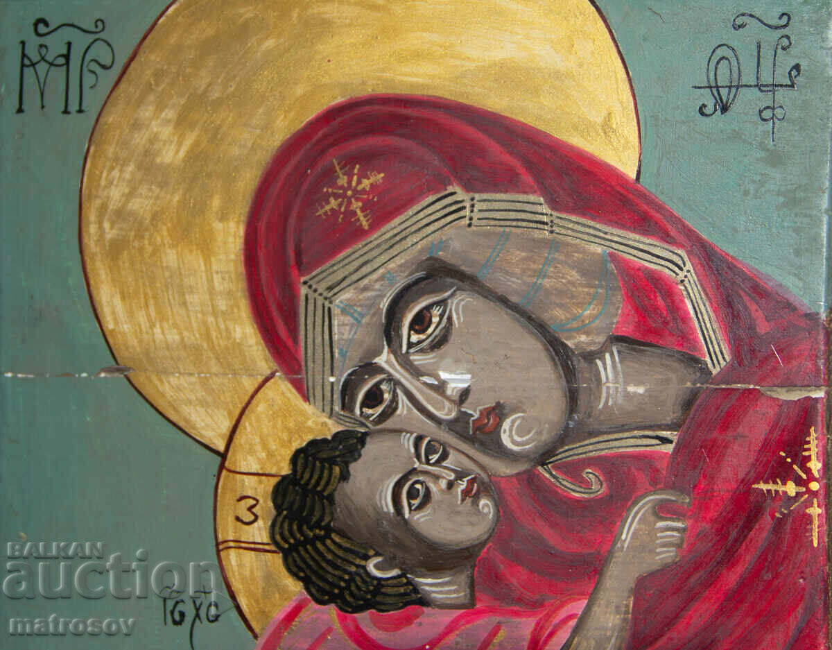 Δημοπρασία Χειροποίητη εικόνα, τέμπερα, Αγία Θεοτόκος με τον Χριστό