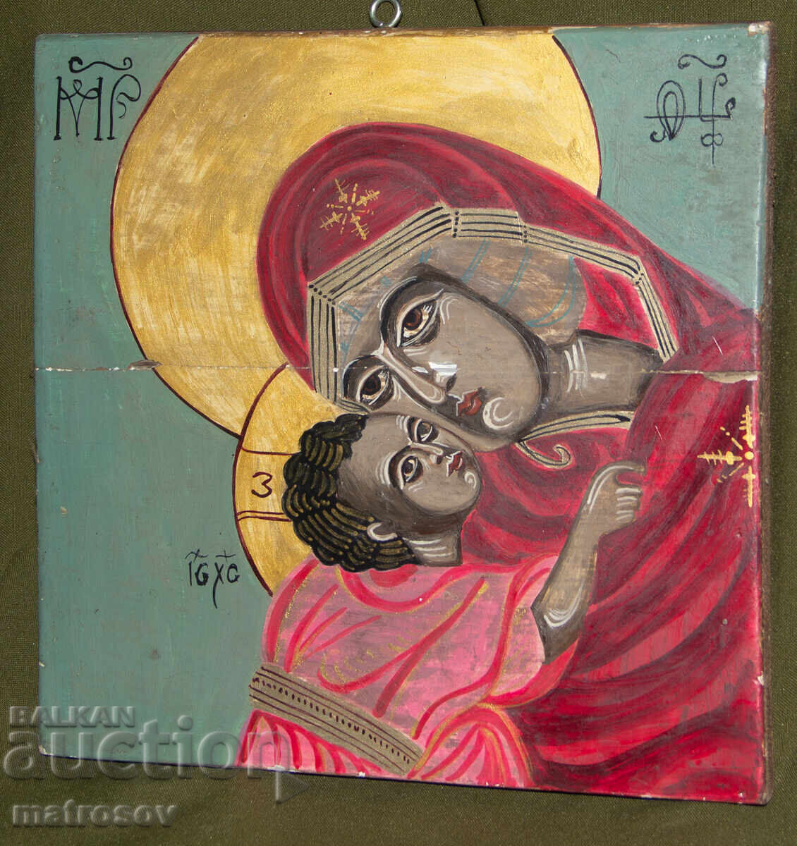 Χειροποίητη εικόνα, τέμπερα, Αγία Θεοτόκος με τον Χριστό