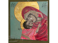 Icoană pictată manual, tempera, Sf. Fecioară Maria cu Pruncul