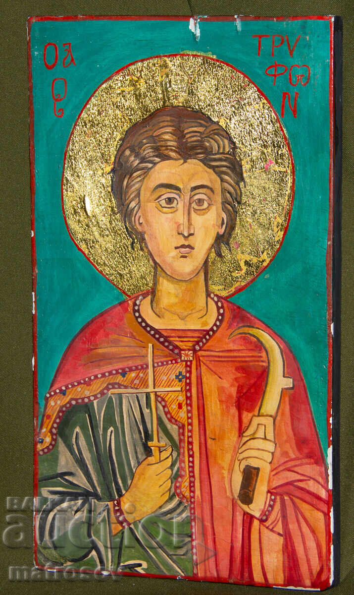 Sfântul Trifon, icoană pictată manual, vopsele tempera