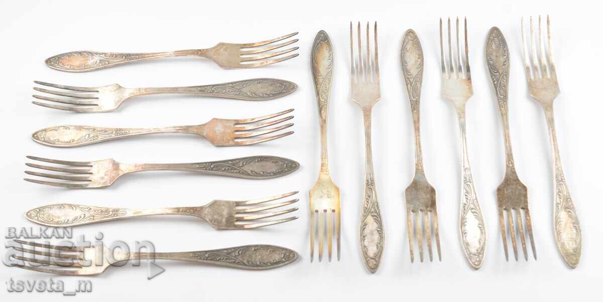 Silver-plated eating utensils forks 12 pcs USSR social Silver-plated eating utensils forks 12 pcs USSR social