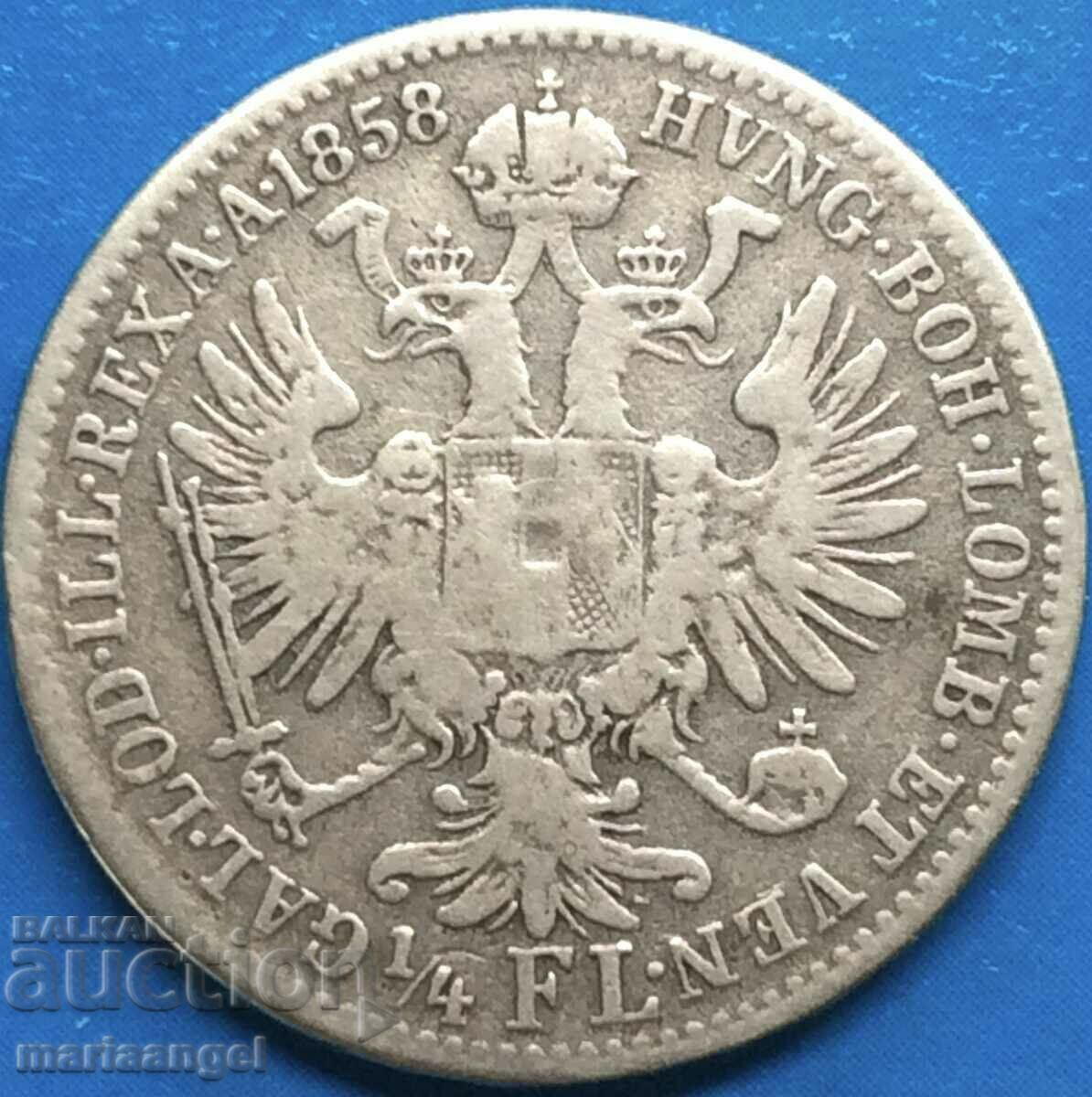 Licitație Austria 1/4 florin 1858 A - Viena Franz Joseph argint