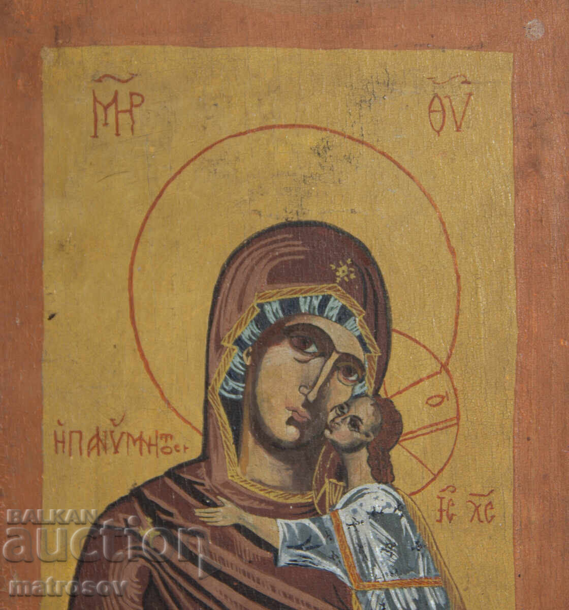 Delivery of Old hand-painted icon, Holy Mother with the Child