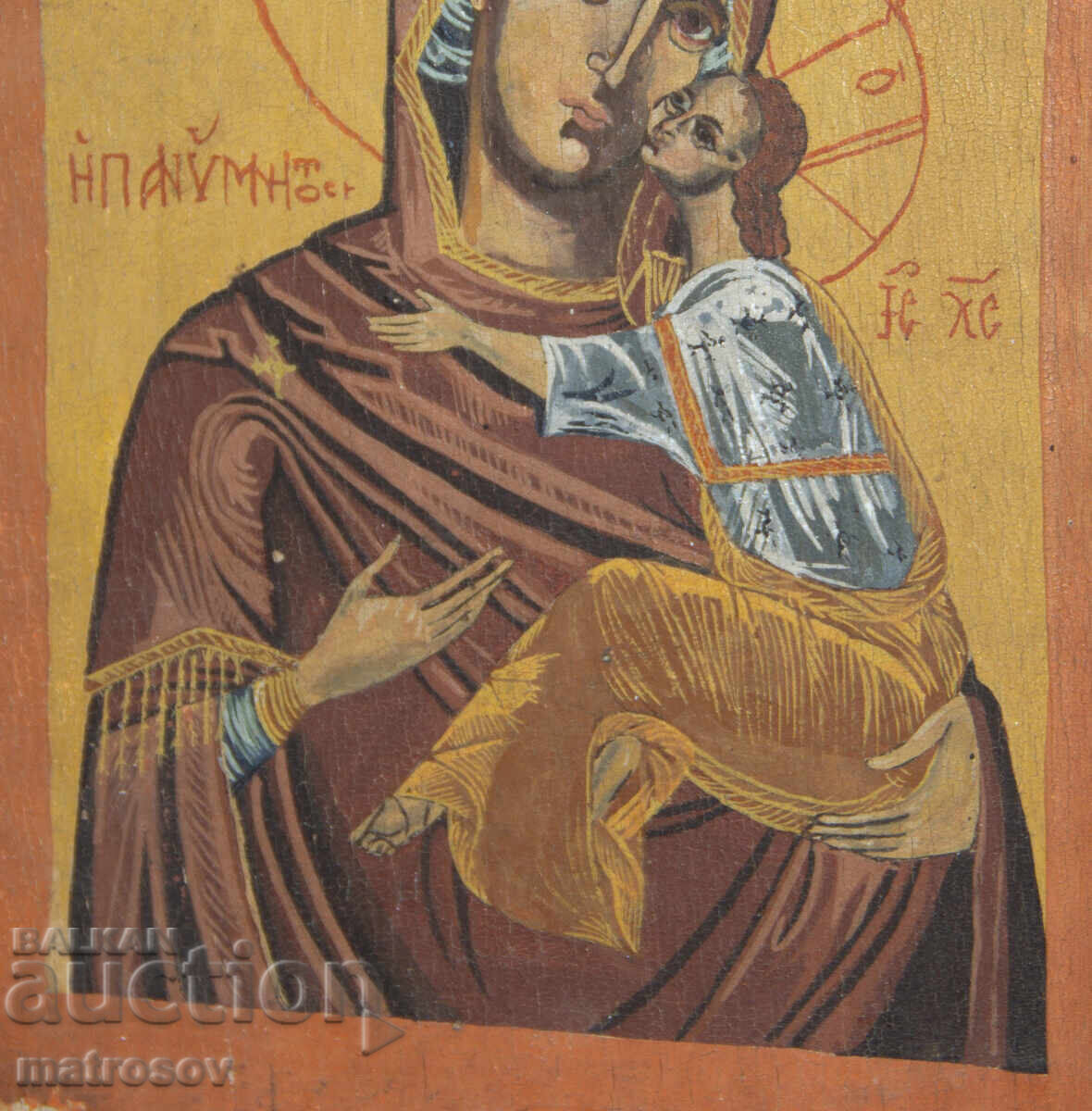 Old hand-painted icon, Holy Mother with the Child - 5