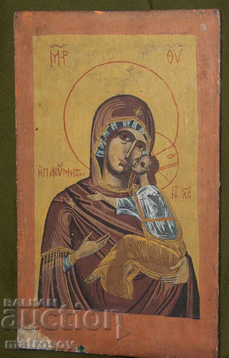 Old hand-painted icon, Holy Mother with the Child