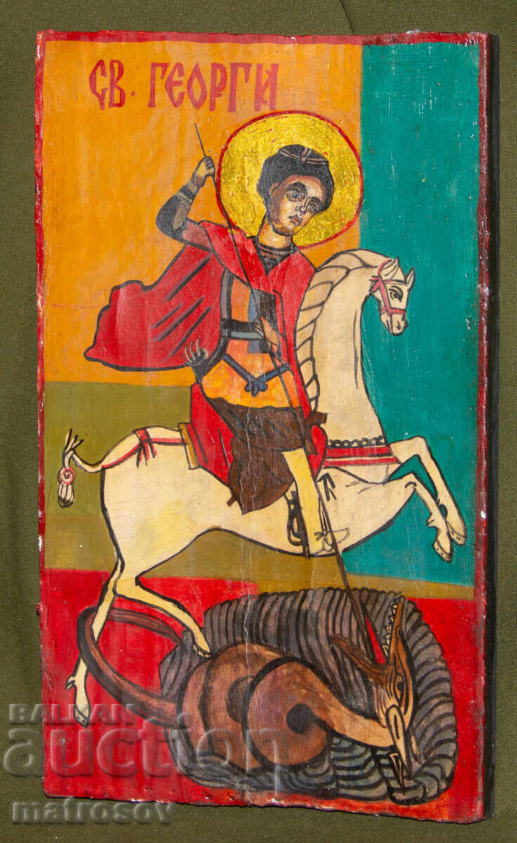 Icoană pictată manual, tempera, aurire, Sf. Gheorghe, Purtătorul de Biruință Icoană pictată manual, tempera, aurire, Sf. Gheorghe, Purtătorul de Biruință