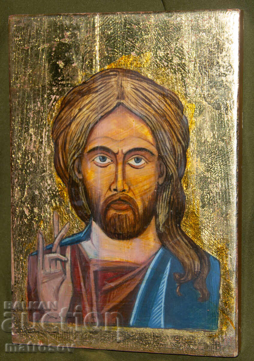 Jesus Christ Pantocrator, hand-painted icon, tempera paints