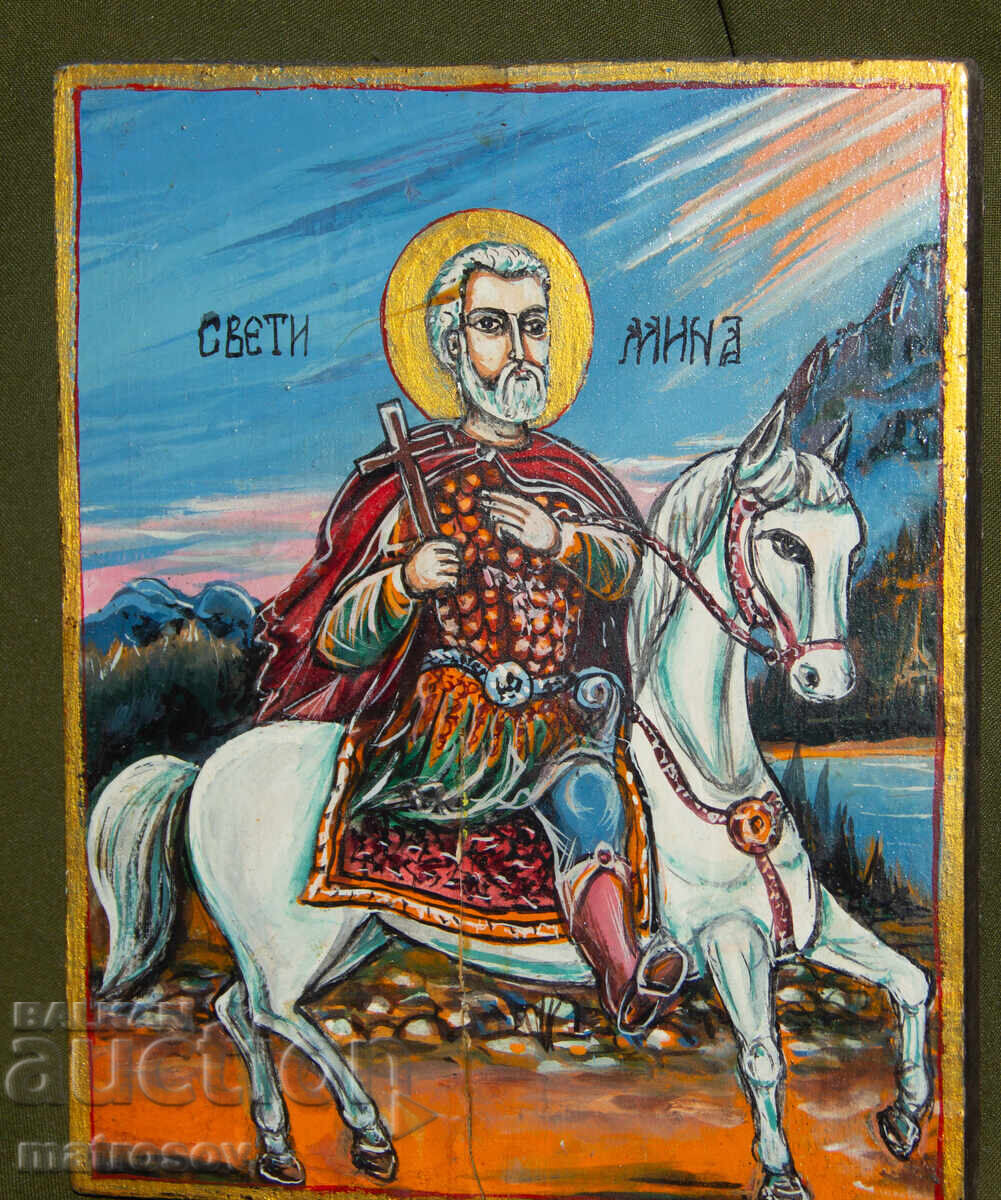 Χειροποίητη εικόνα, με τέμπερα, Άγιος Μηνάς με τιμή 200.00 BGN | € 102.26 Χειροποίητη εικόνα, με τέμπερα, Άγιος Μηνάς με τιμή 200.00 BGN | € 102.26