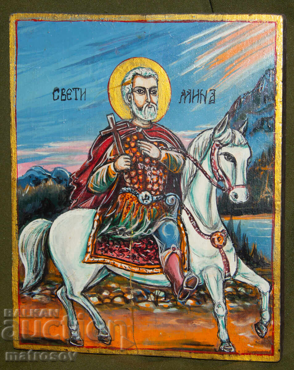 Χειροποίητη εικόνα, με τέμπερα, Άγιος Μηνάς Χειροποίητη εικόνα, με τέμπερα, Άγιος Μηνάς