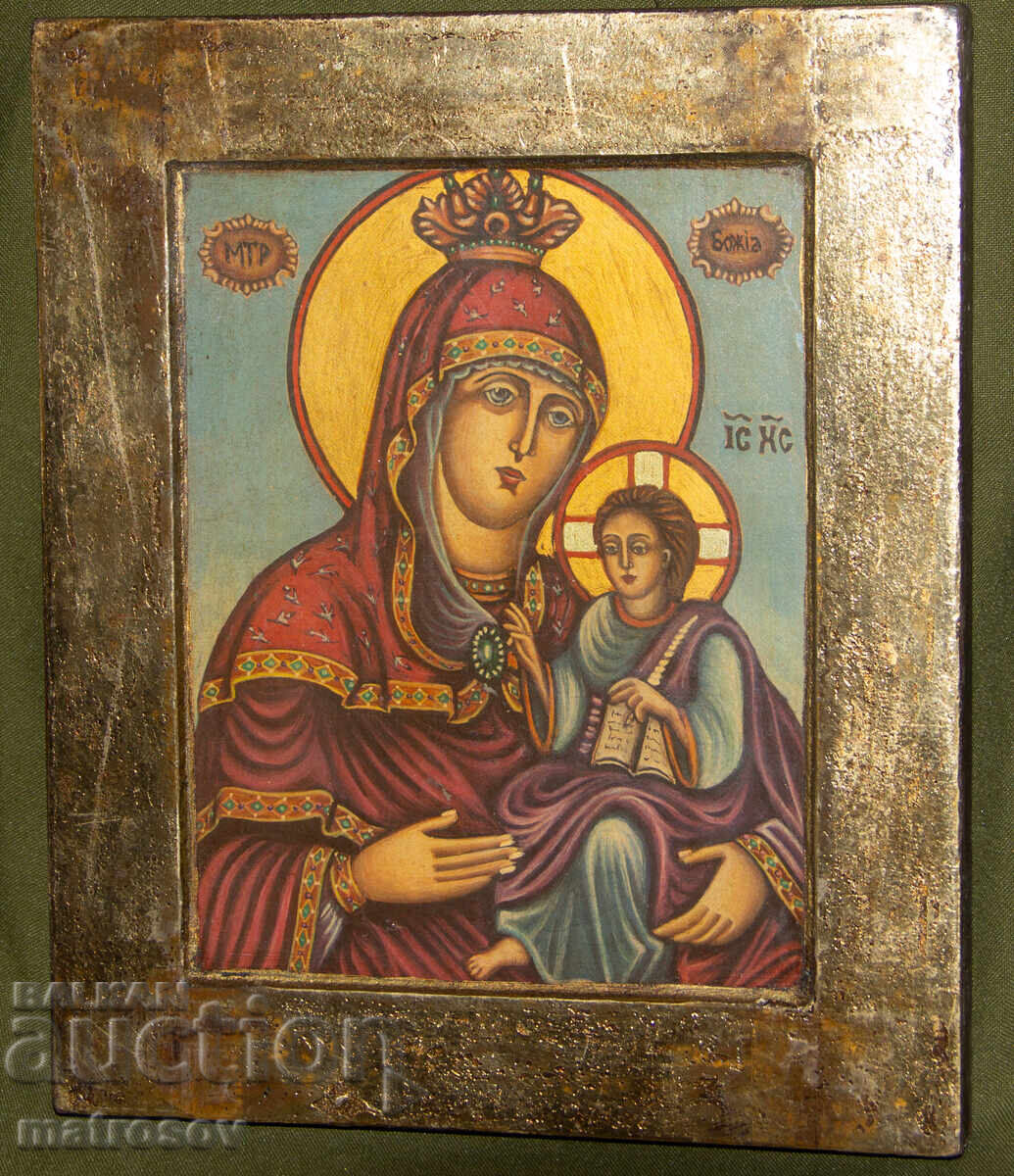 Hand-painted icon, tempera, Holy Mother of God with the Child