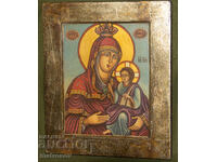 Icoană pictată manual, tempera, Sf. Fecioară Maria cu Pruncul