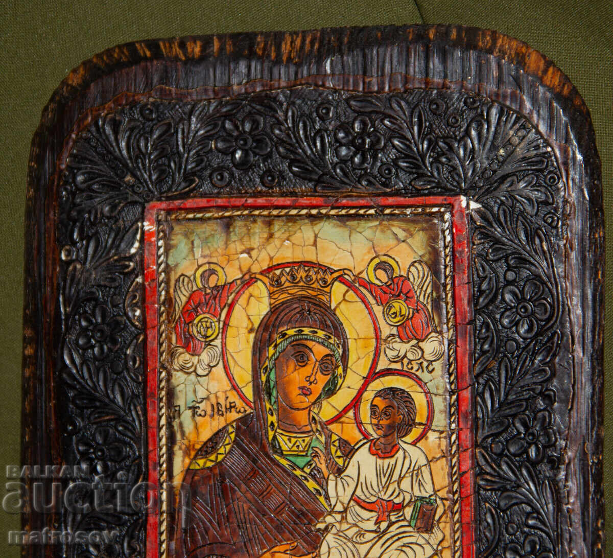 Licitație Icoană pictată manual, tempera, Sf. Fecioară Maria cu Pruncul